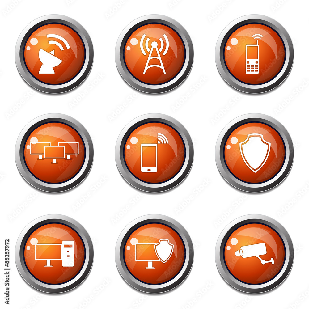 Telecom Communication Orange Vector Button Icon Design Set Telecom Communication Orange Vector Button Icon Design Set