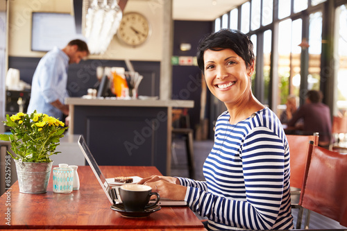 Woman using computer  portrait