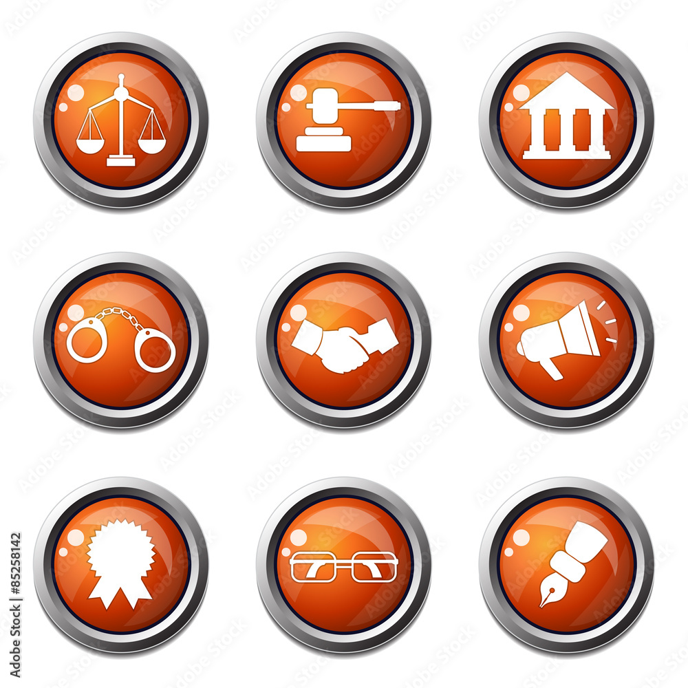 Law Sign Orange Vector Button Icon Design Set Law Sign Orange Vector Button Icon Design Set