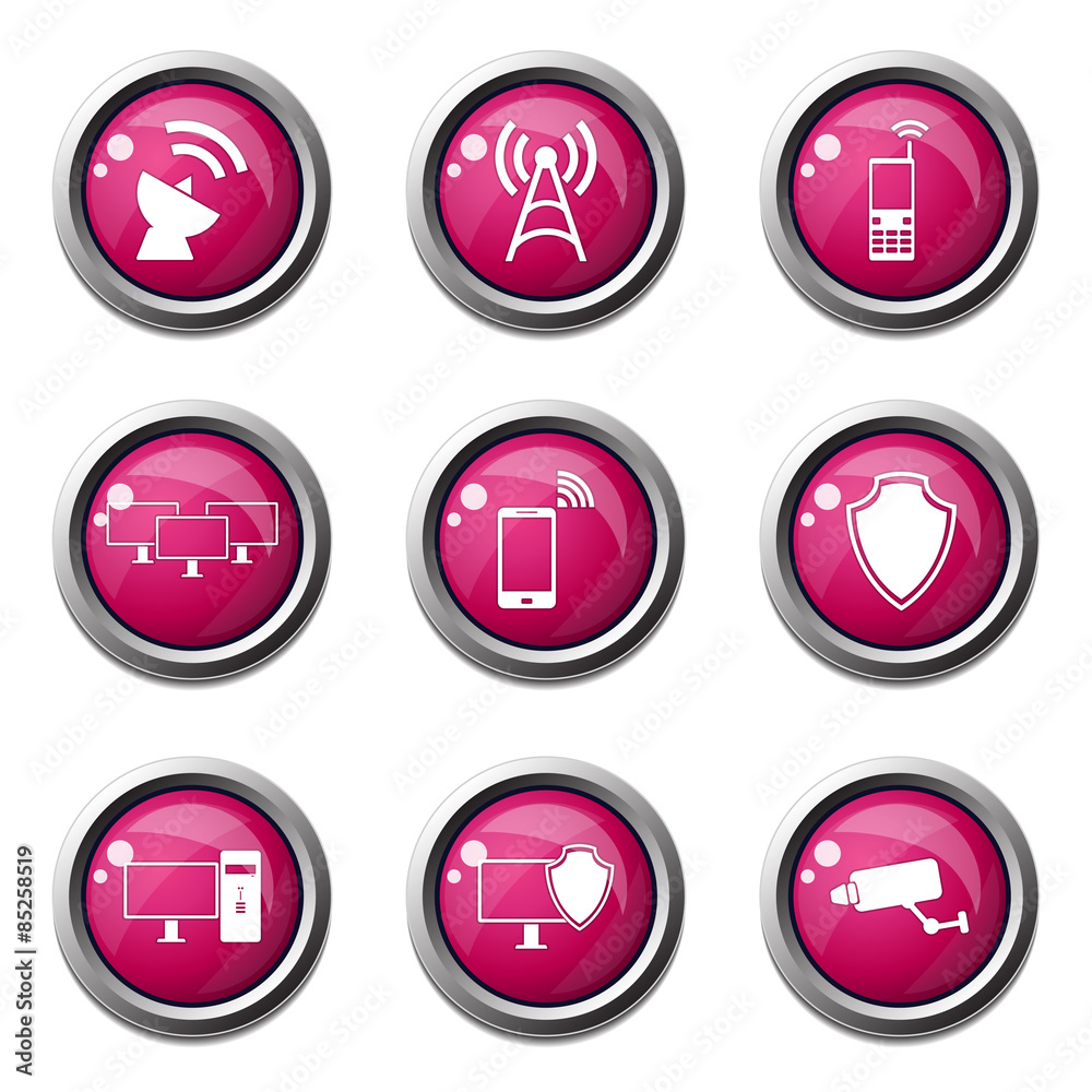 Telecom Communication Pink Vector Button Icon Design Set Telecom Communication Pink Vector Button Icon Design Set