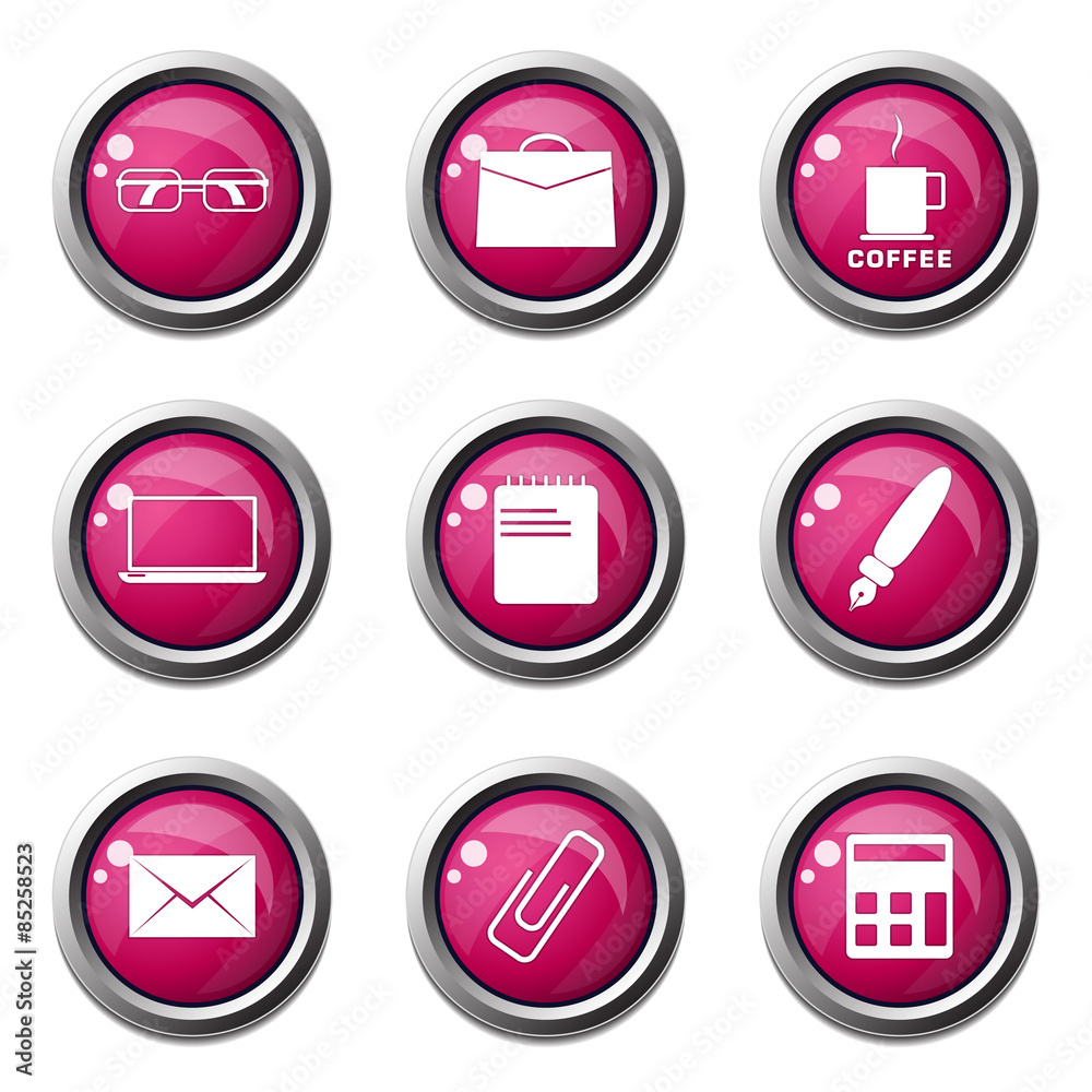 Office Work Pink Vector Button Icon Design Set Office Work Pink Vector Button Icon Design Set