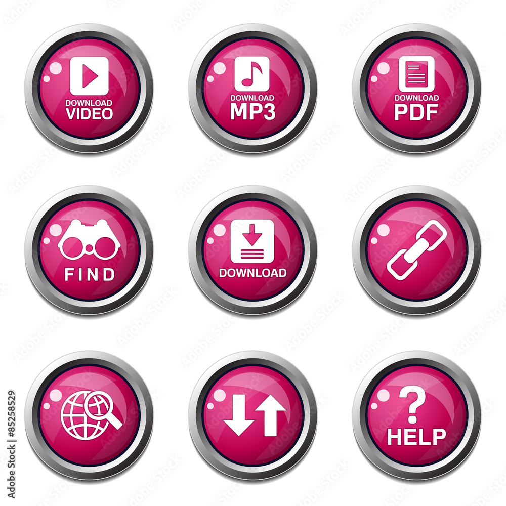 Multimedia Web Internet Pink Vector Button Icon Design Set Multimedia Web Internet Pink Vector Button Icon Design Set