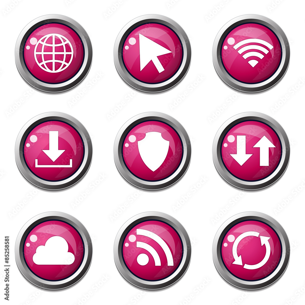 Web Internet Social Pink Vector Button Icon Design Set Web Internet Social Pink Vector Button Icon Design Set