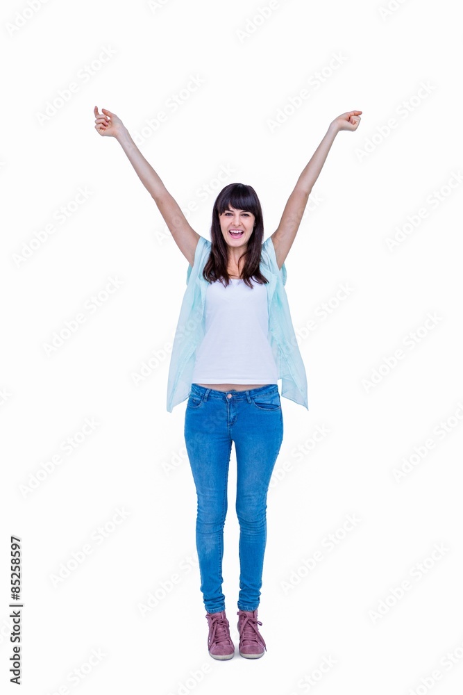 Pretty hipster with hands raised Pretty hipster with hands raised