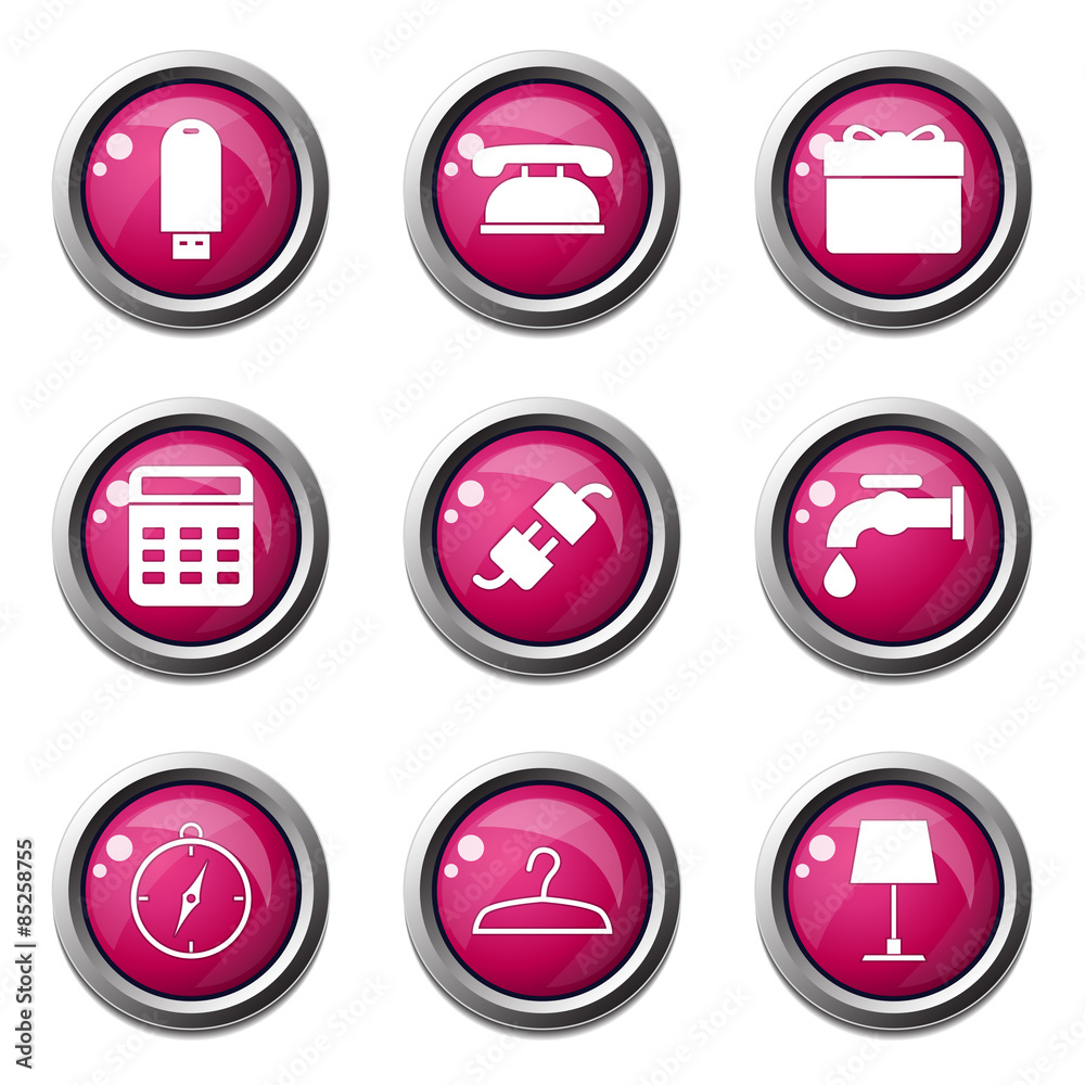 House Equipments Pink Vector Button Icon Design Set House Equipments Pink Vector Button Icon Design Set