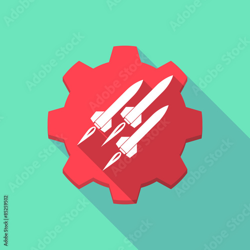 Long shadow gear icon with missiles