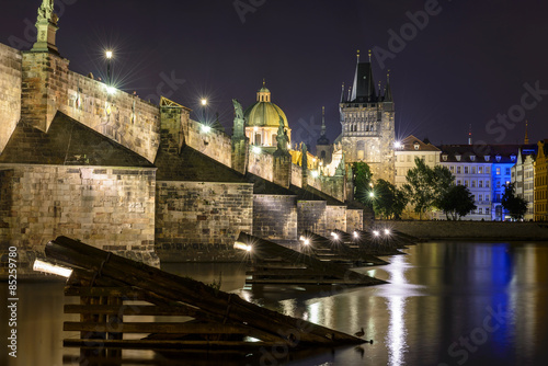 Charles Bridge at night in Prague, Czech Republic.