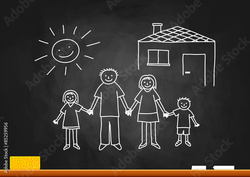 Family drawing on blackboard