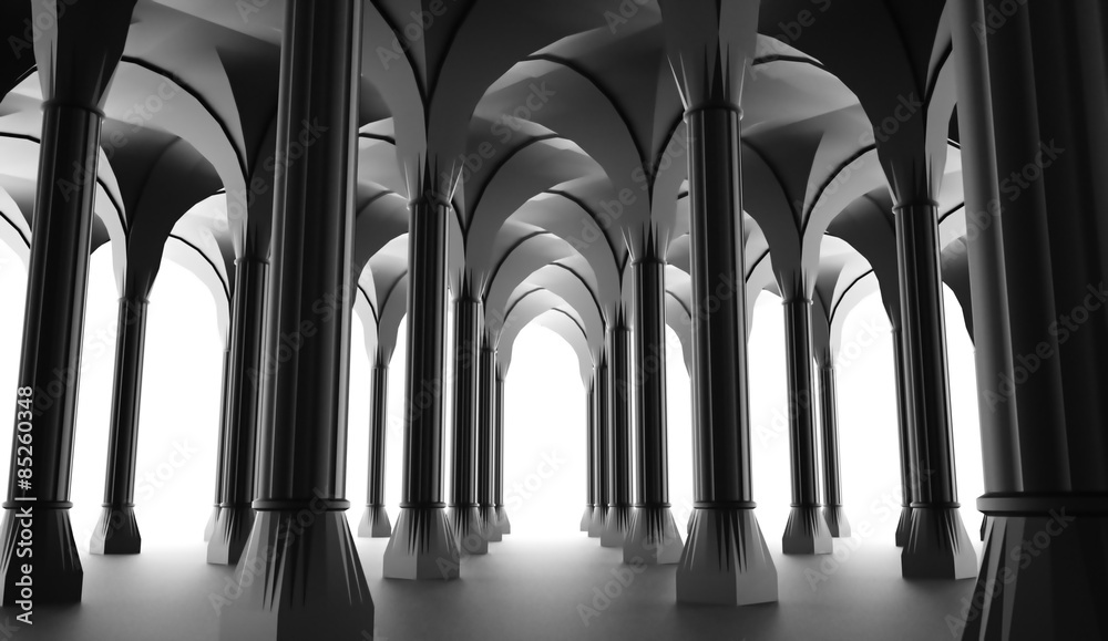 Fototapeta premium Black historic colonnade from columns