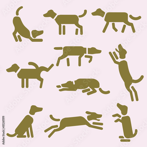 A set of dog icons or pictograms. Design for logo, t-shirt, bag, ad, postcard, illustration etc.