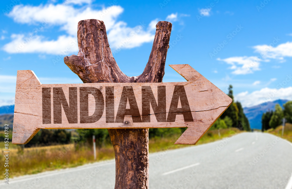 Indiana wooden sign with road background