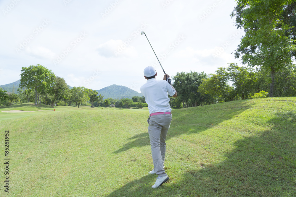 widely golf course in very nice day summer with player widely golf course in very nice day summer with player