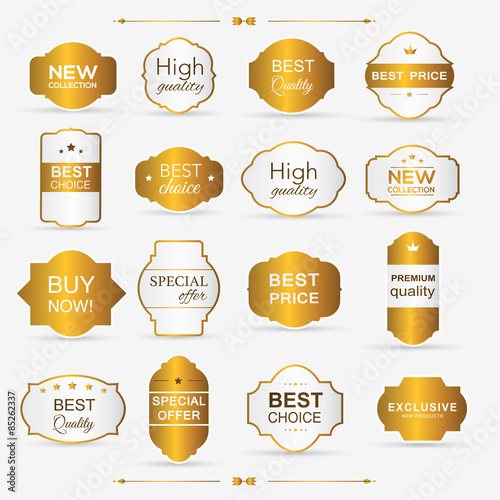 Collection of golden premium promo seals/stickers.