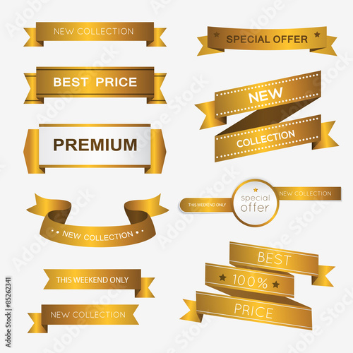 Collection of golden premium promo banners.