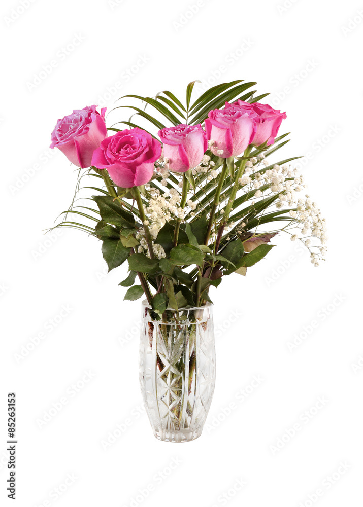 Obraz premium Bouquet of pink roses in the vase