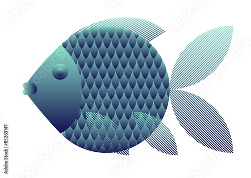 Fish. Design for t-shirt, logo, bag, postcard, poster, illustration, ads and so on. Stock vector on isolated white background.
