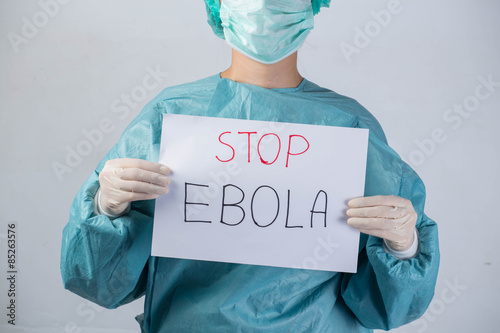 scientist in safety suit Hold stop ebola Ebola virus concept photo