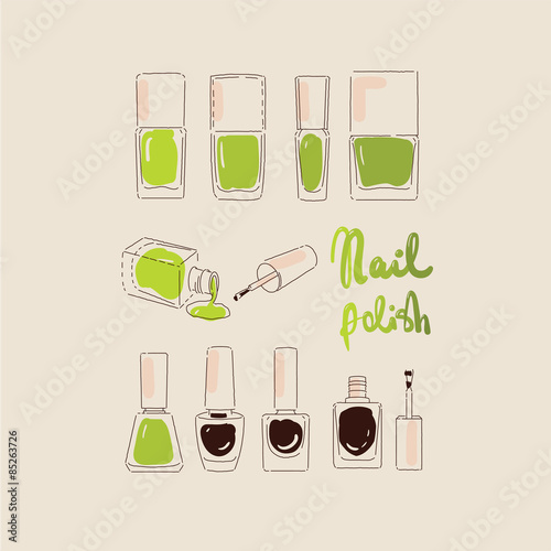 collection of nail polishes for manicure illustration