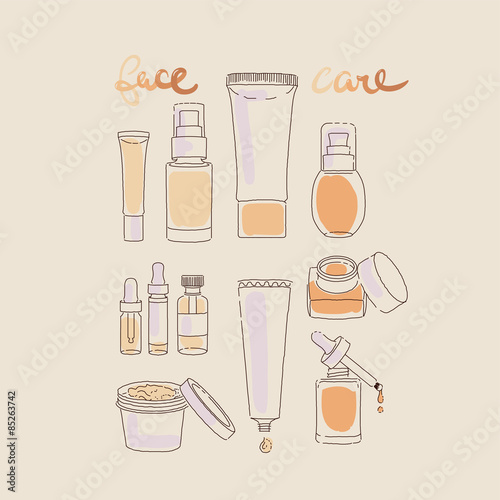 collection of scin care products and cosmetics illustration