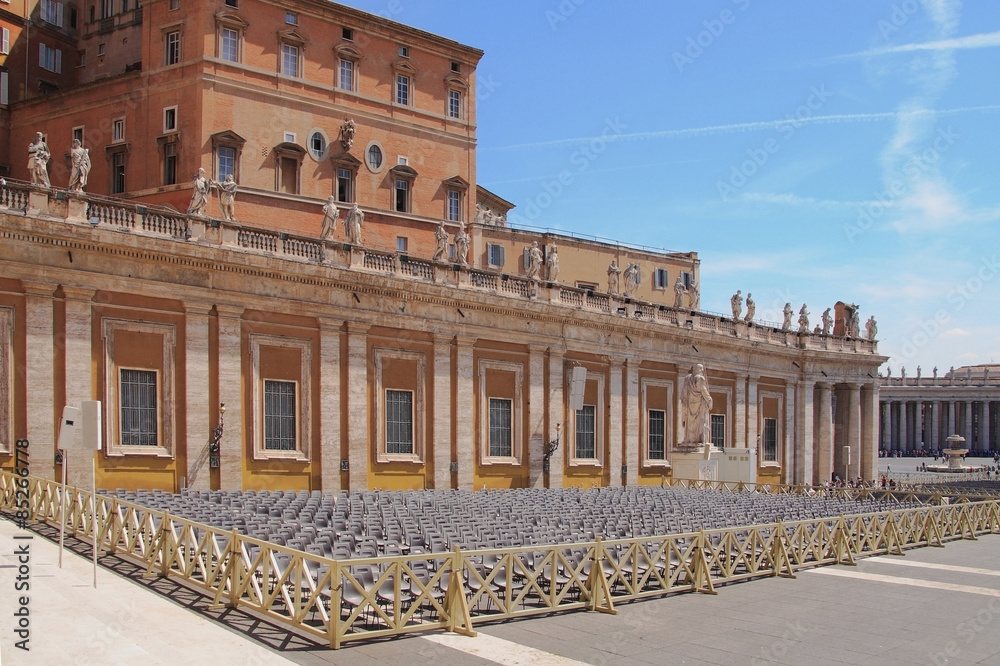 Chairs for mass before St. Peter's Cathedral. Vatican, Rome, Italy