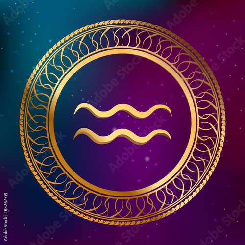 Astrology concept gold horoscope zodiac sign aquarius circle frame 