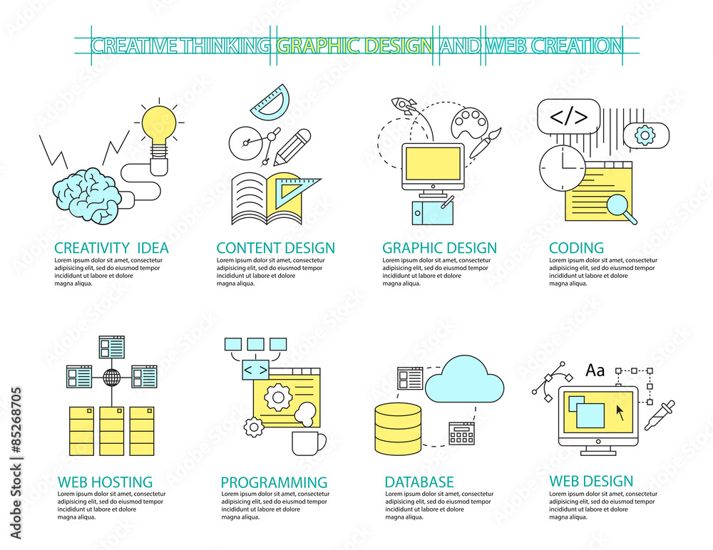 Set of Flat line icon & infographic design concept Creative Conc