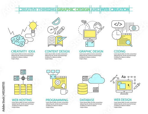 Set of Flat line icon & infographic design concept Creative Conc