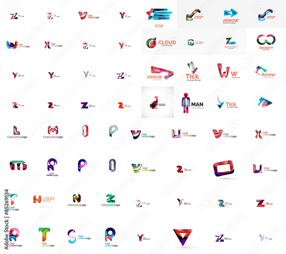 Naklejka premium Vector abstract company logo mega collection, type letters and