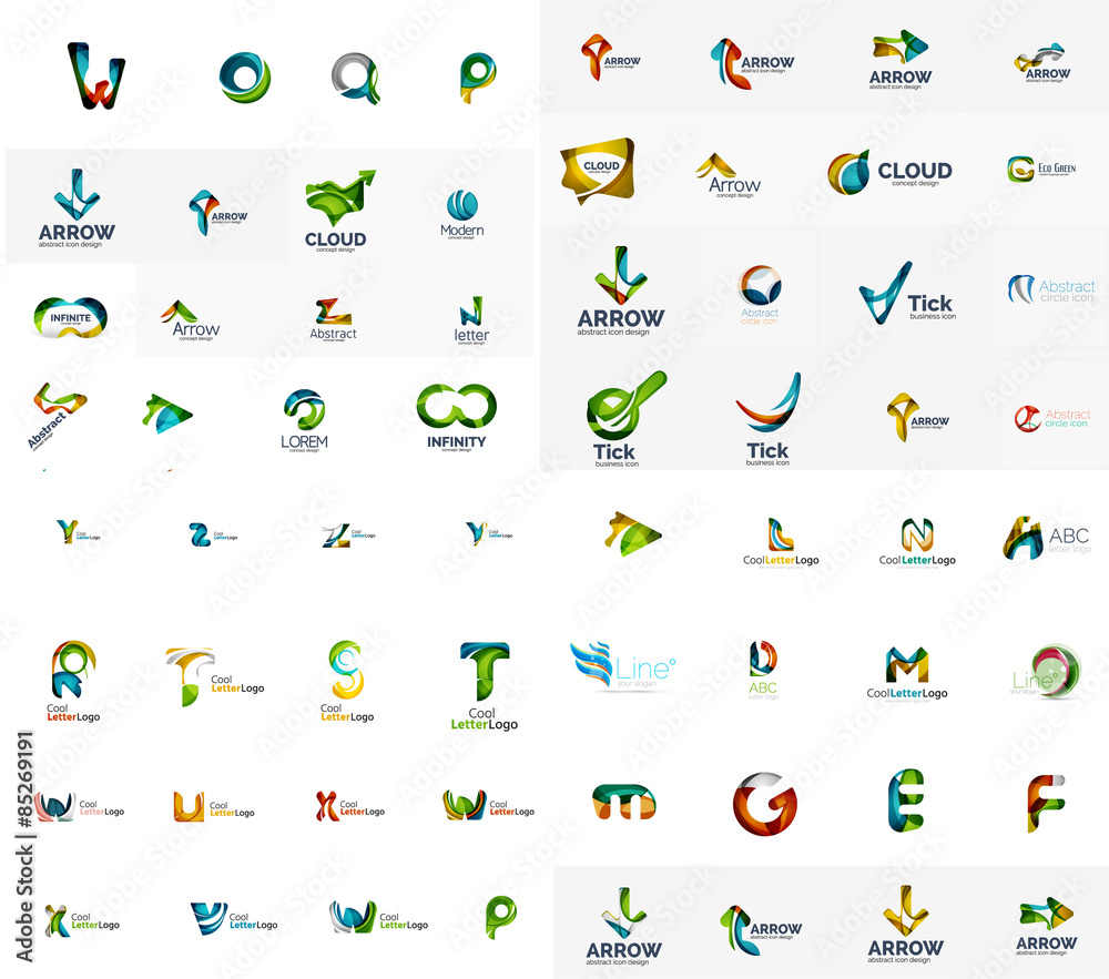 Naklejka premium Vector abstract company logo mega collection, type letters and