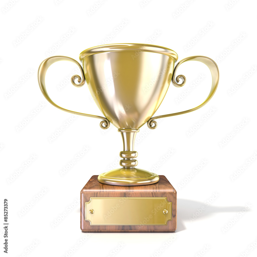 Golden trophy cup. 3D render illustration isolated on white background Golden trophy cup. 3D render illustration isolated on white background