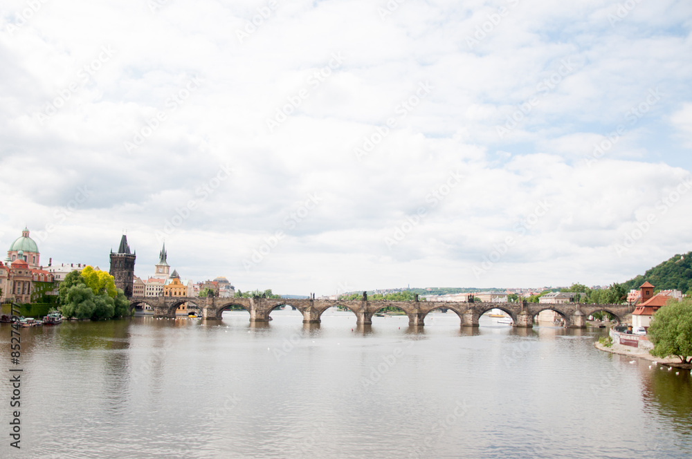 Moldava river and charles bridge