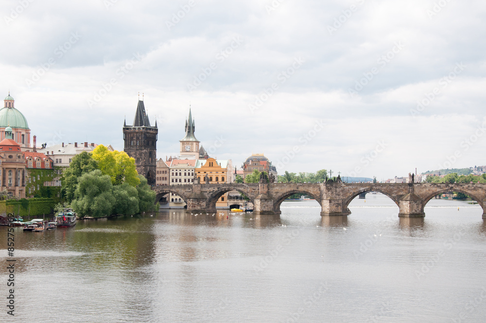 Moldava river and charles bridge Moldava river and charles bridge