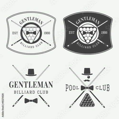 Set of vintage billiard labels, emblems and logos