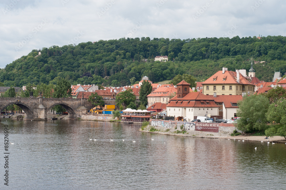 Moldava river and charles bridge Moldava river and charles bridge