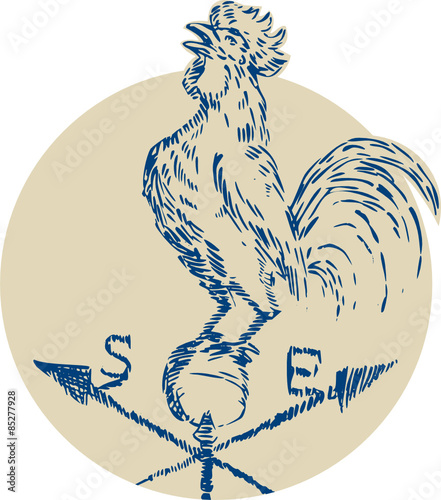 Rooster Cockerel Crowing Weather Vane Etching
