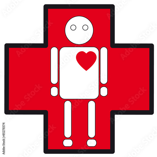 Human white silhouette medical icon of heart failure on the cross