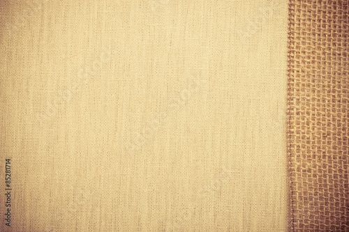 Jute ribbon on linen cloth background