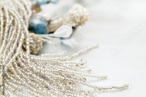 Silver & Blue Glass Bead Christmas Ornaments