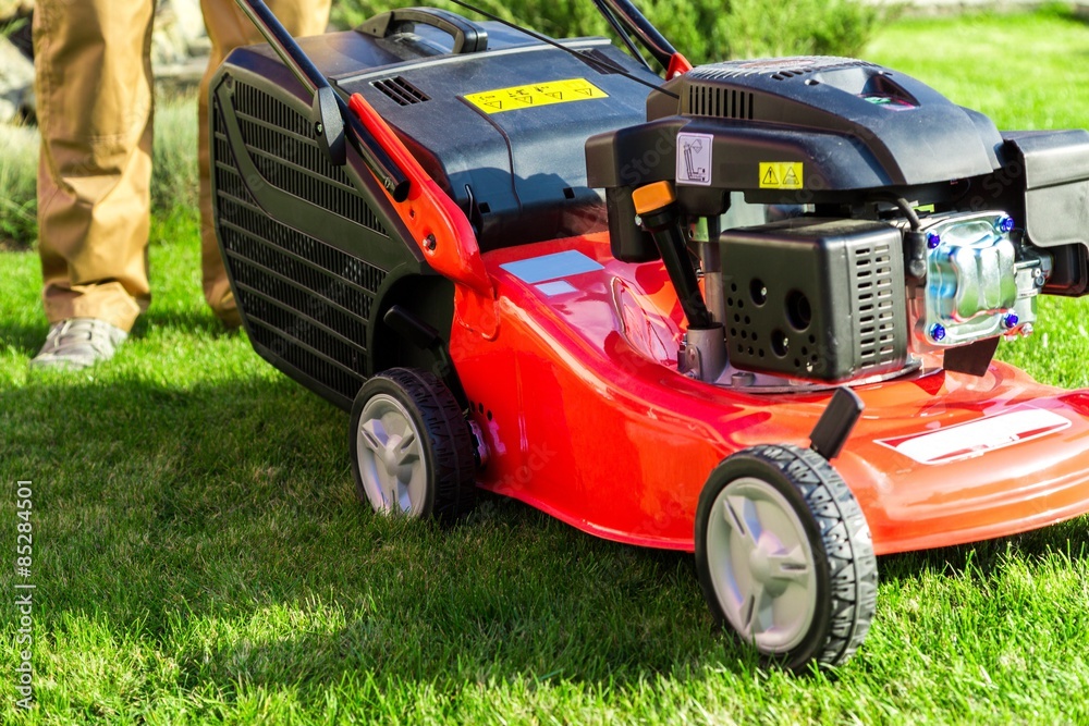Obraz premium Lawn Mower, Gardening, Men.