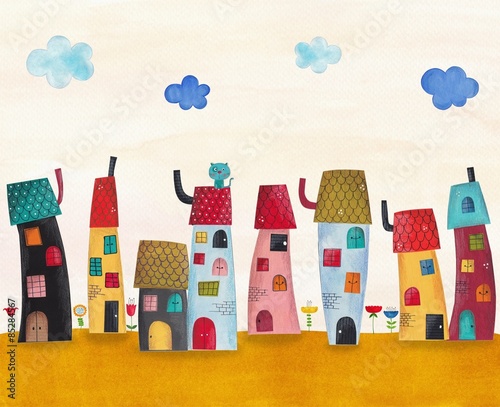 Fairy tale town. Watercolors on paper #85284567