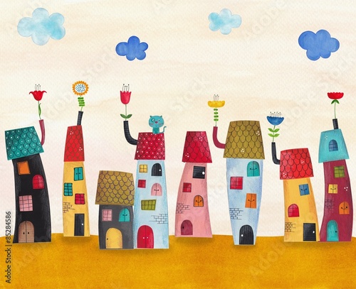 Fairy tale town. Watercolors on paper #85284586