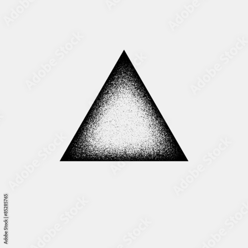 Abstract geometric shape, triangle badge with film grain, grunge texture and light background for logo, design concepts, banners, posters, web, presentations and prints. Vector illustration.