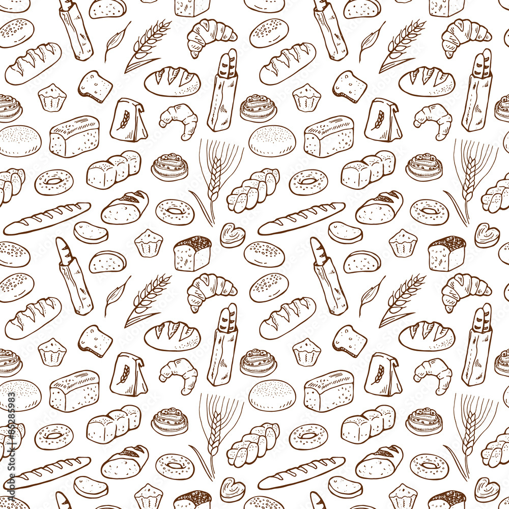 Hand drawn bakery seamless pattern background. Stock Vector | Adobe Stock