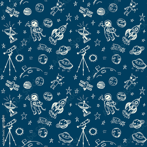 Hand drawn space doodle seamless background