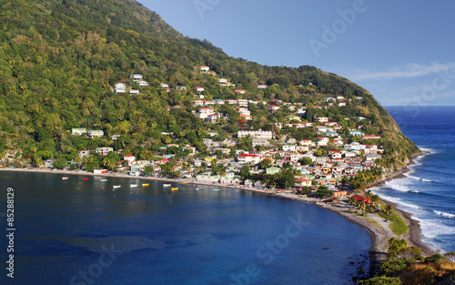 Fishing village in Dominica, Caribbean Islands Scotts Head Dominica is a fishing village in Domica, Caribbean Island. It is the meeting point of Atlantic Ocean and the Caribbean Sea (Soufriere Bay). photo