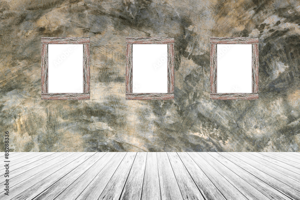 Wood terrace and Polished bare concrete with wood photo picture frame Wood terrace and Polished bare concrete with wood photo picture frame