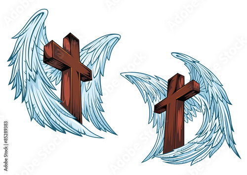 Christian crosses with blue wings