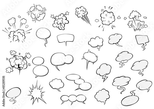 Cartoon speech bubbles and explosion clouds