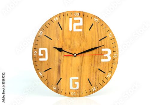 Wood wall clock face isolated on white background