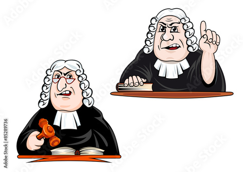 Judge cartoon characters in wig with gavel